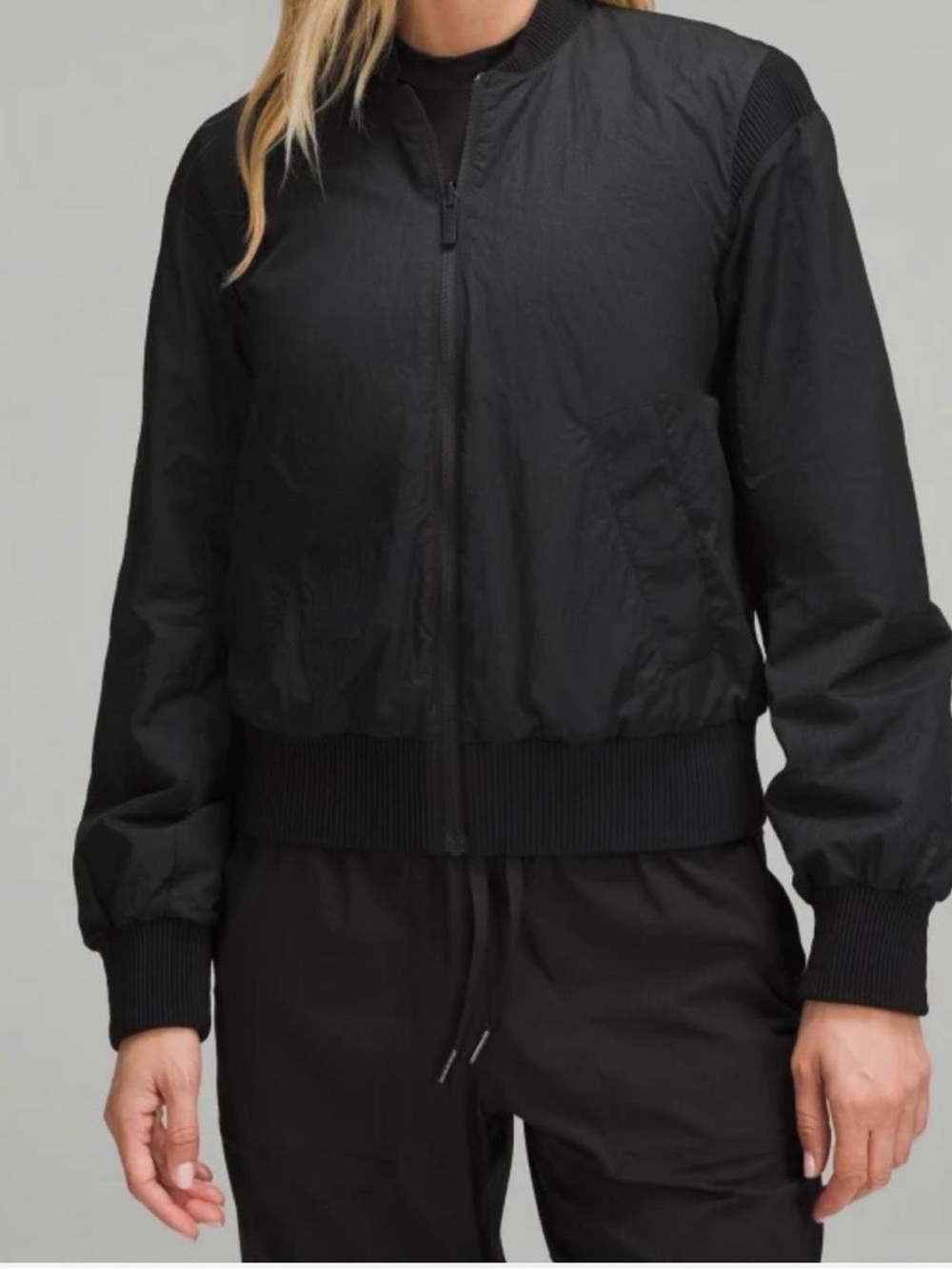 Women’s Black Bomber Jacket - Classic Lightweight Zip Size 10